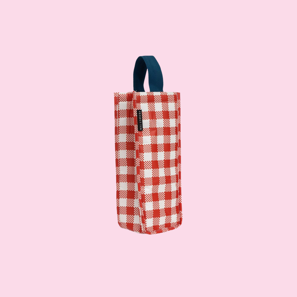 Red Checkerboard Wine Bag